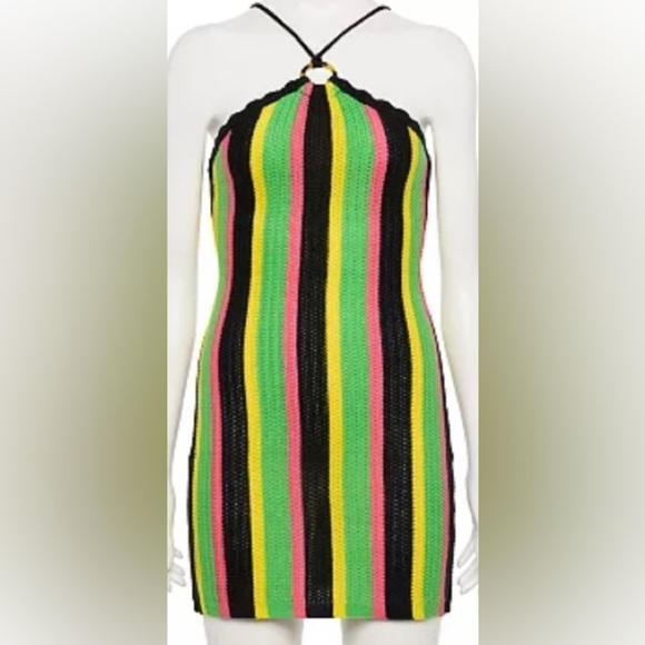 NWT-Almost Famous Juniors' Almost Striped Halter Mini Dress, Size: XL - Picture 1 of 11